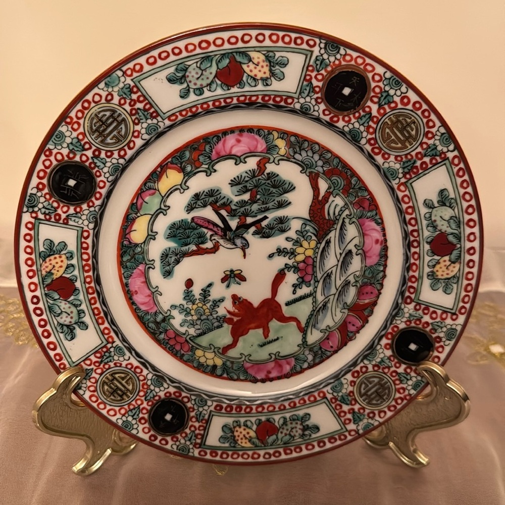 Vintage Asian Porcelain Plate Hand Decorated in Hong Kong